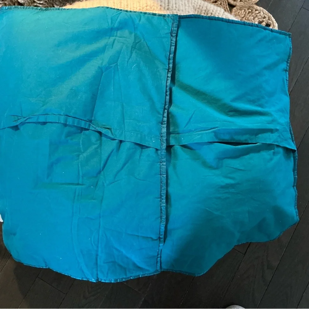 West Elm Washed Silk Standard Shams, Set of Two Teal, Crescent Stitch